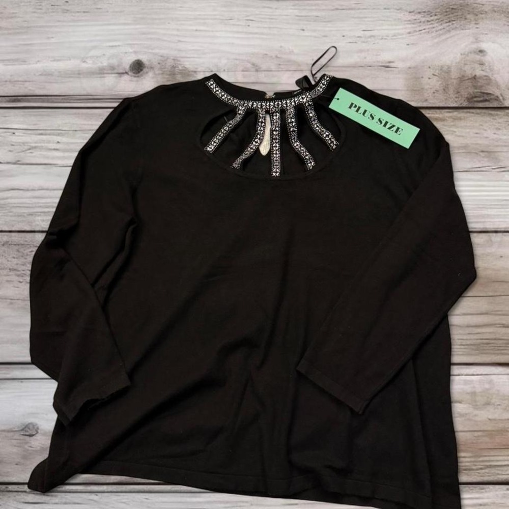 Oliver.o‎ Womens 3X Black Rhinestone Cutout Neckline Sweater Long Sleeve New